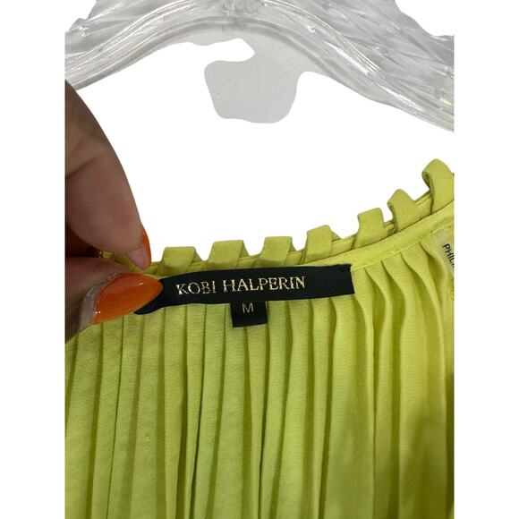 Kobi Halperin Neon Yellow Office Work Satin Farryn Tie Neck Blouse Size Medium - Picture 2 of 11